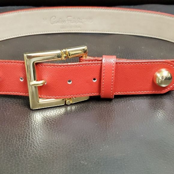 Carlos Falchi Accessories - Authentic Red leather gold buckle Carlos Falchi belt M Medium